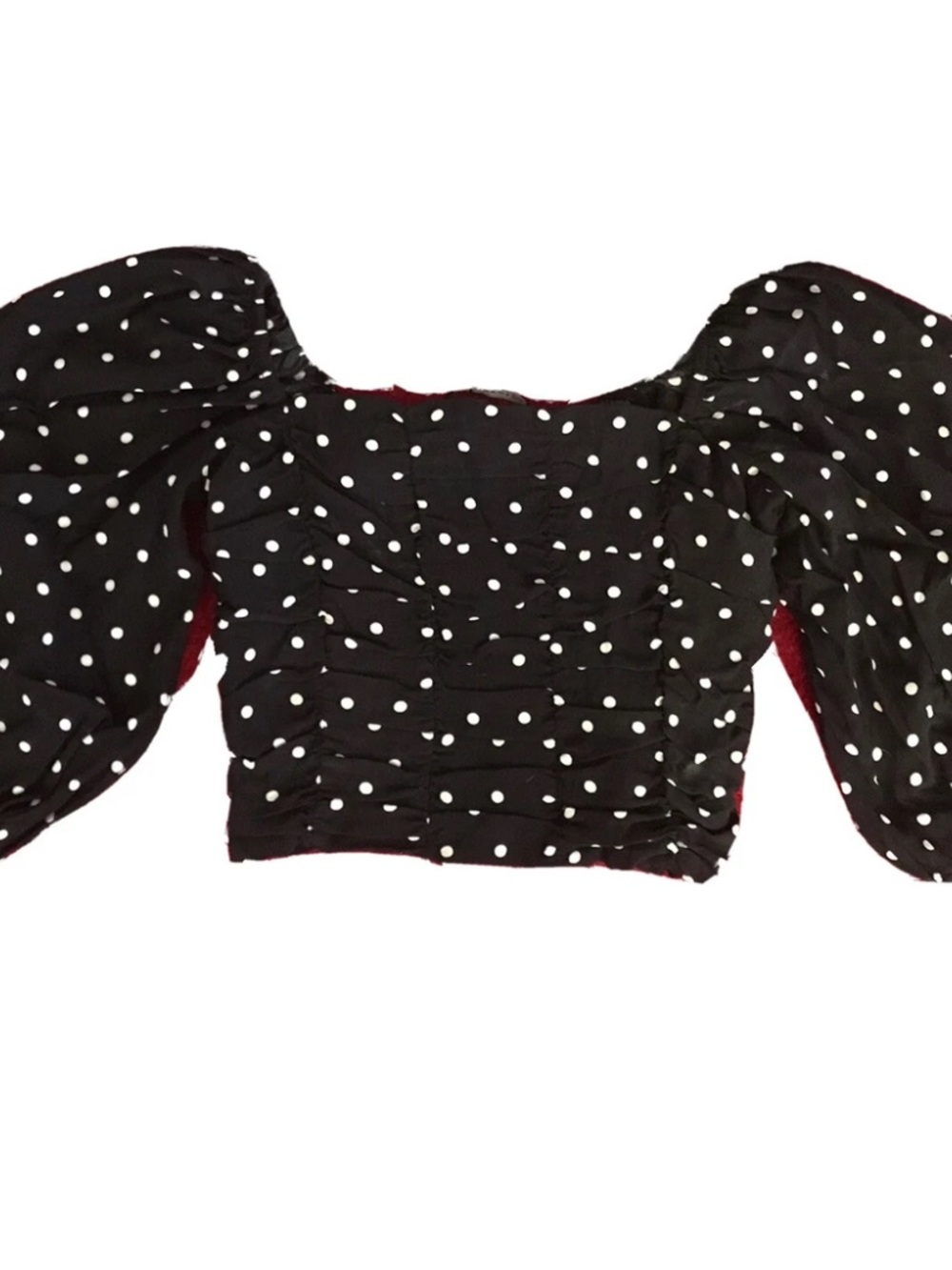 NWT Zara Black White Polka Dot Ruched 3/4 Sleeve Top Blouse - Medium